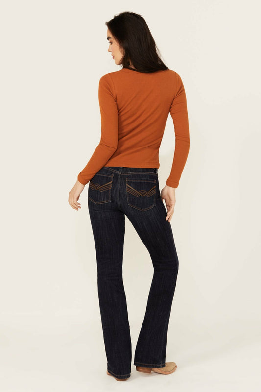 Women Caldwell Dark Wash Mid Rise Bootcut Stretch Denim Jeans | Idyllwind