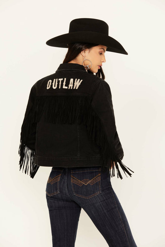 Women Outlaw Fringe Denim Trucker Jacket | Idyllwind