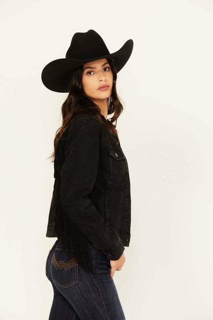 Women Outlaw Fringe Denim Trucker Jacket | Idyllwind