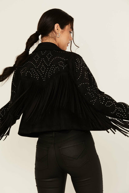 Women Blair Fringe and Studded Faux Suede Snap Jacket | Idyllwind
