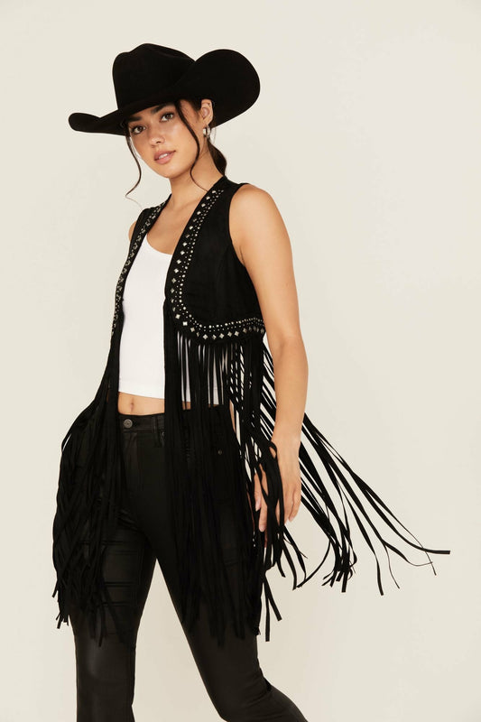 Women Walnut Studded Fringe Faux Suede Vest | Idyllwind