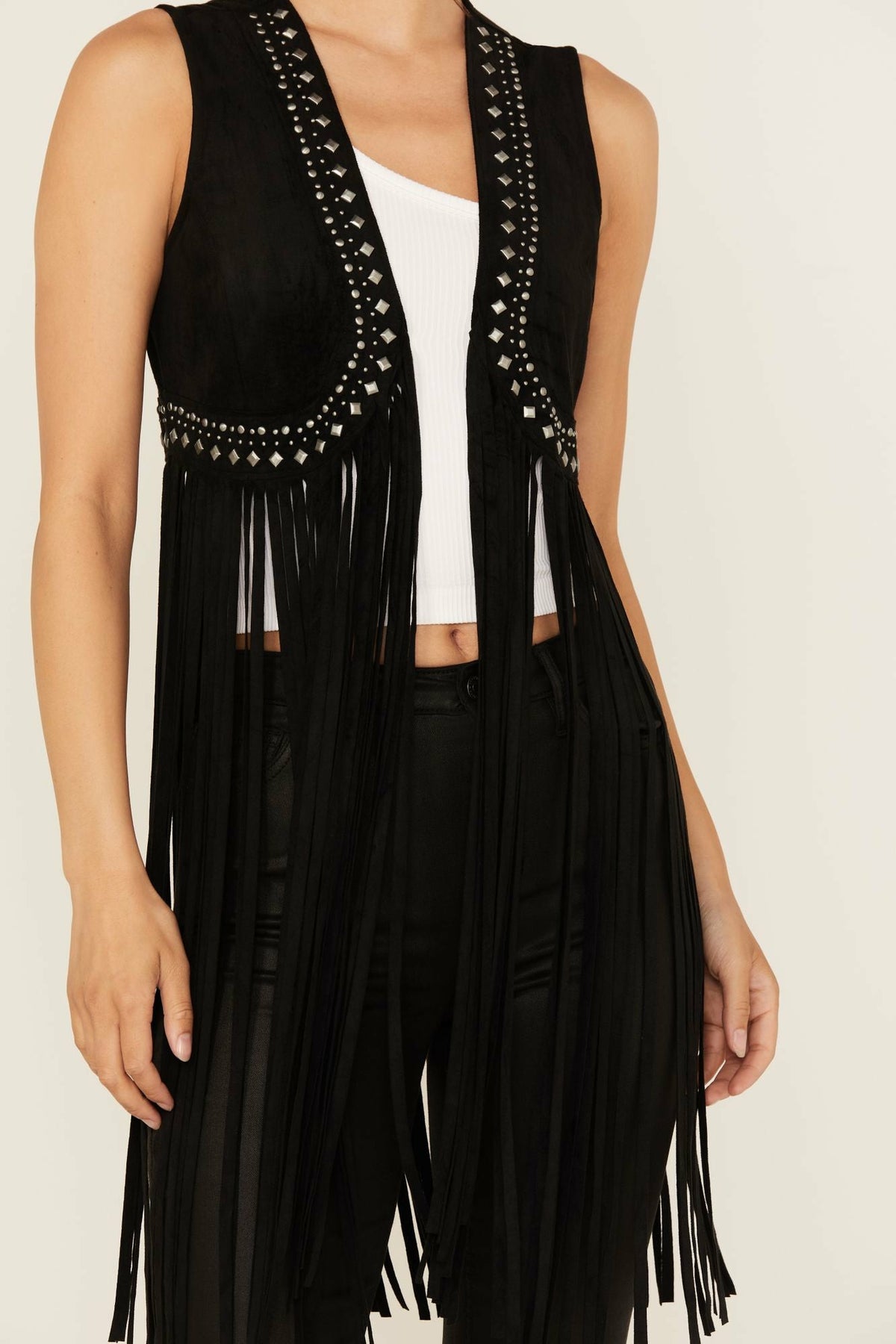 Women Walnut Studded Fringe Faux Suede Vest | Idyllwind