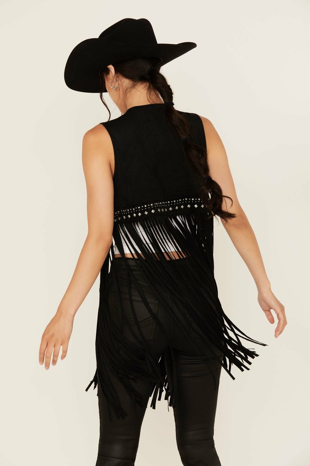 Women Walnut Studded Fringe Faux Suede Vest | Idyllwind