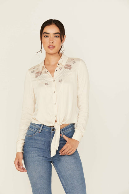 Women Jessamin Embellished Long Sleeve Tie-Front Snap Western Shirt | Idyllwind