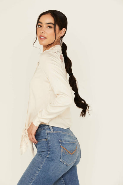 Women Jessamin Embellished Long Sleeve Tie-Front Snap Western Shirt | Idyllwind