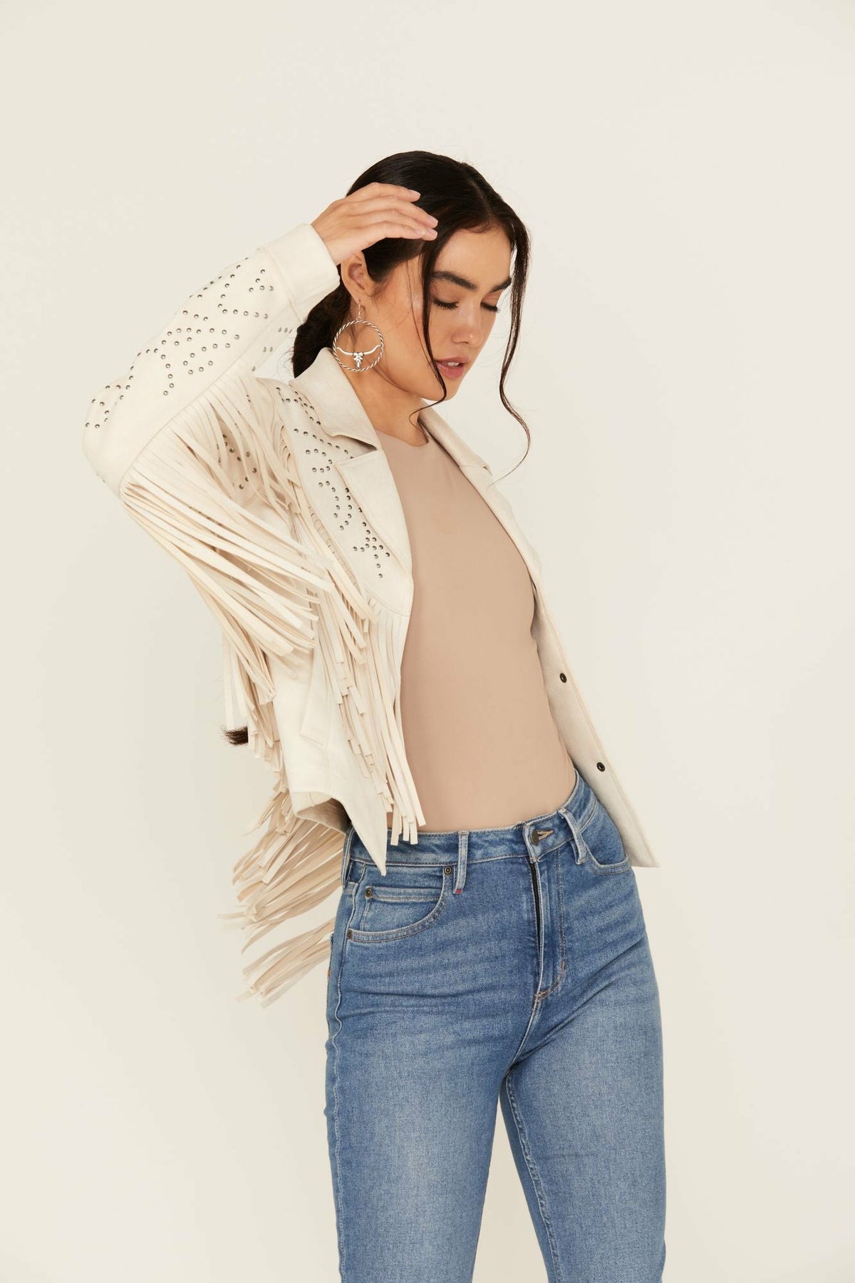 Women Blair Fringe and Studded Faux Suede Snap Jacket | Idyllwind