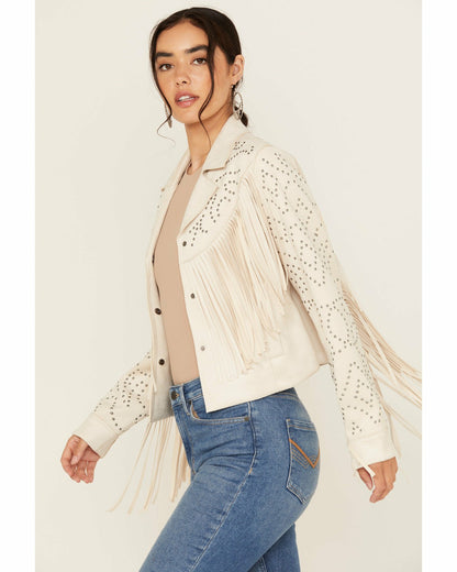 Women Blair Fringe and Studded Faux Suede Snap Jacket | Idyllwind