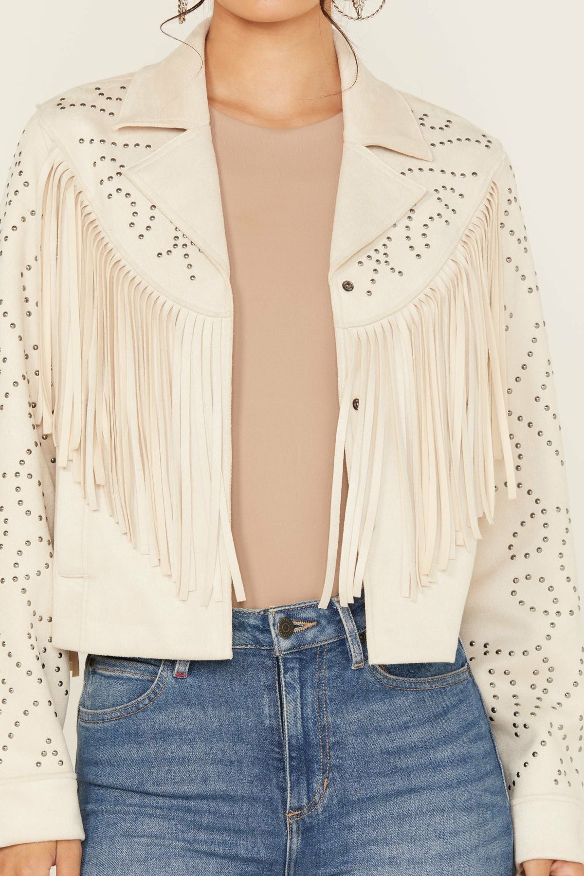 Women Blair Fringe and Studded Faux Suede Snap Jacket | Idyllwind