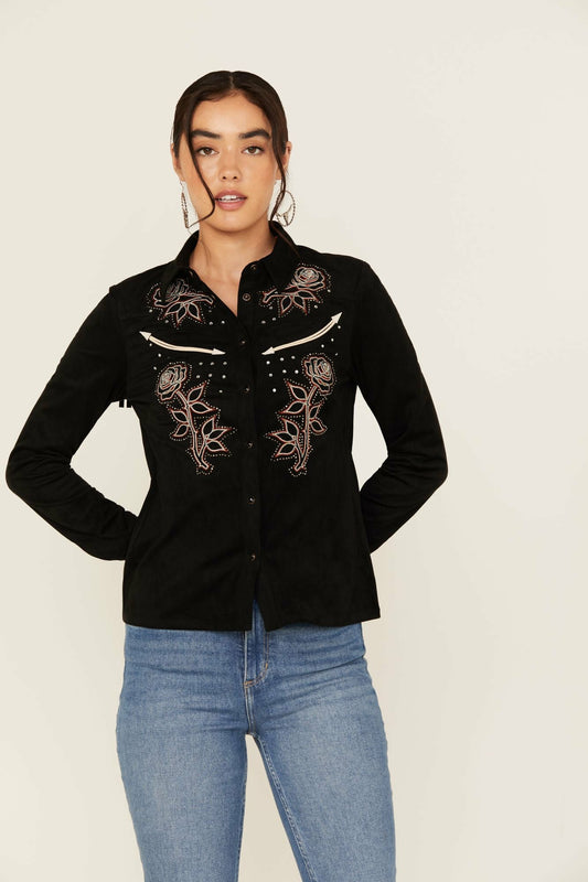 Women Embroidered Faux Suede Long Sleeve Snap Western Shirt | Idyllwind