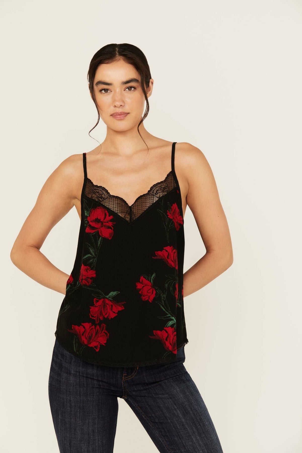 Women Chase Floral Print Lace Trim Cami Tank | Idyllwind