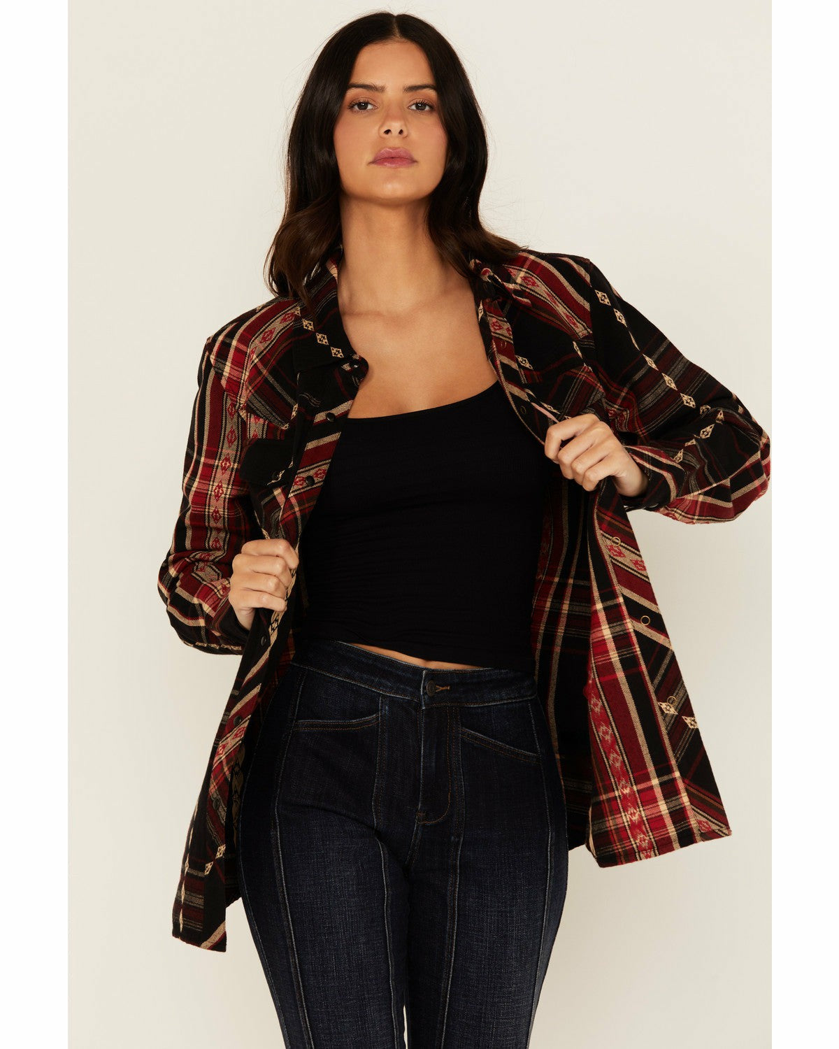 Women Glenmond Dobby Plaid Print Long Sleeve Snap Flannel Shirt | Idyllwind