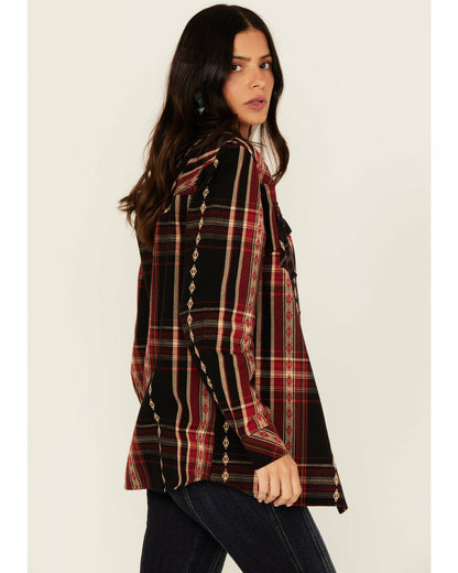 Women Glenmond Dobby Plaid Print Long Sleeve Snap Flannel Shirt | Idyllwind