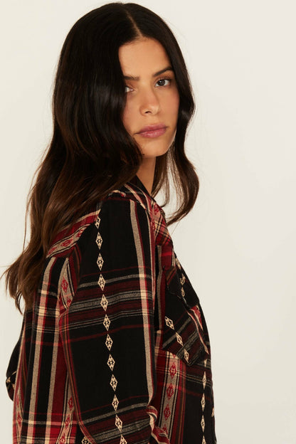 Women Glenmond Dobby Plaid Print Long Sleeve Snap Flannel Shirt | Idyllwind