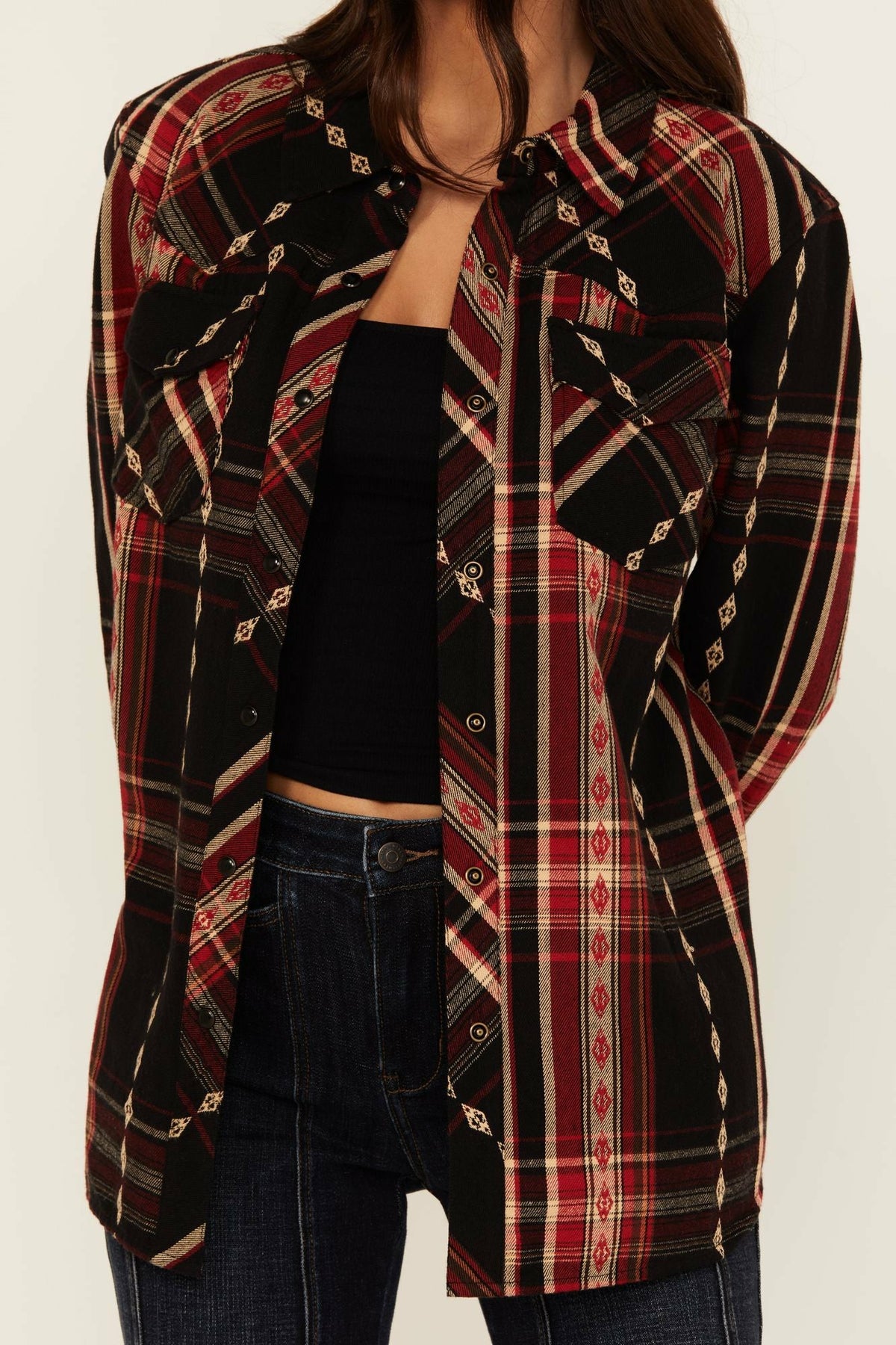 Women Glenmond Dobby Plaid Print Long Sleeve Snap Flannel Shirt | Idyllwind