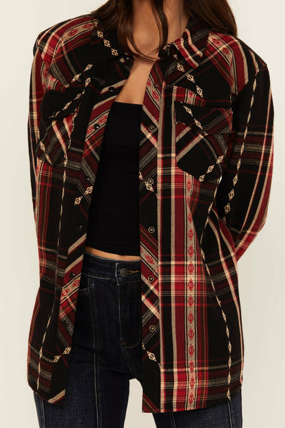 Women Glenmond Dobby Plaid Print Long Sleeve Snap Flannel Shirt | Idyllwind