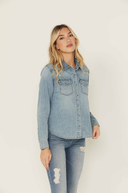 Women Medium Wash Long Sleeve Snap Denim Shirt | Idyllwind