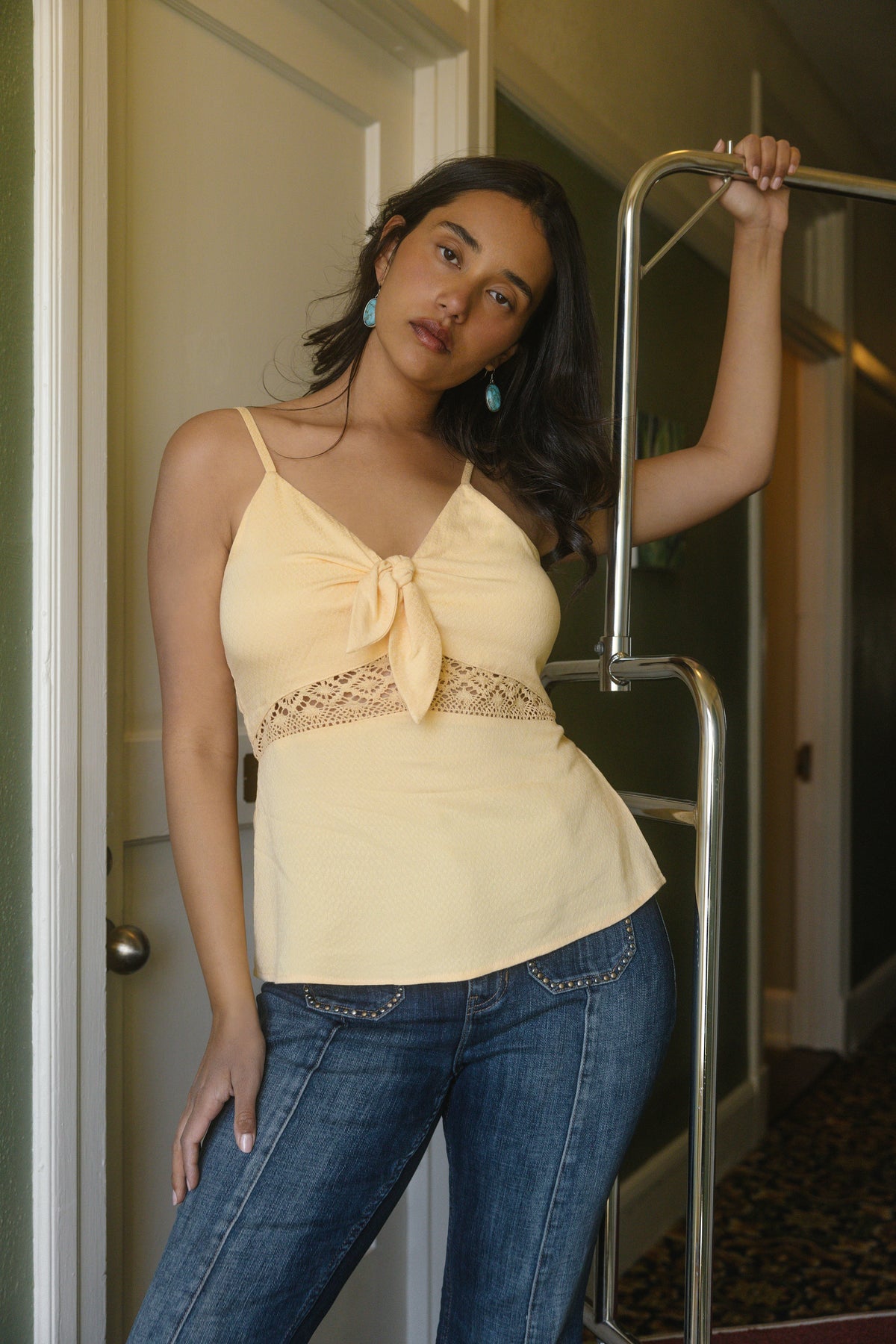 Women Lace Inset Tie-Front Cami | Idyllwind