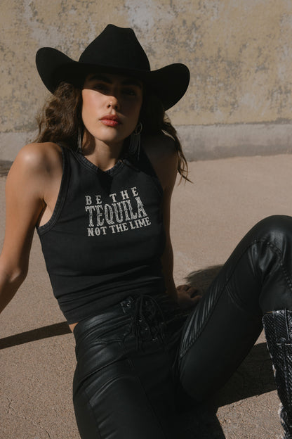 Women Be The Tequila Embellished Ribbed Graphic Tank Top | Idyllwind