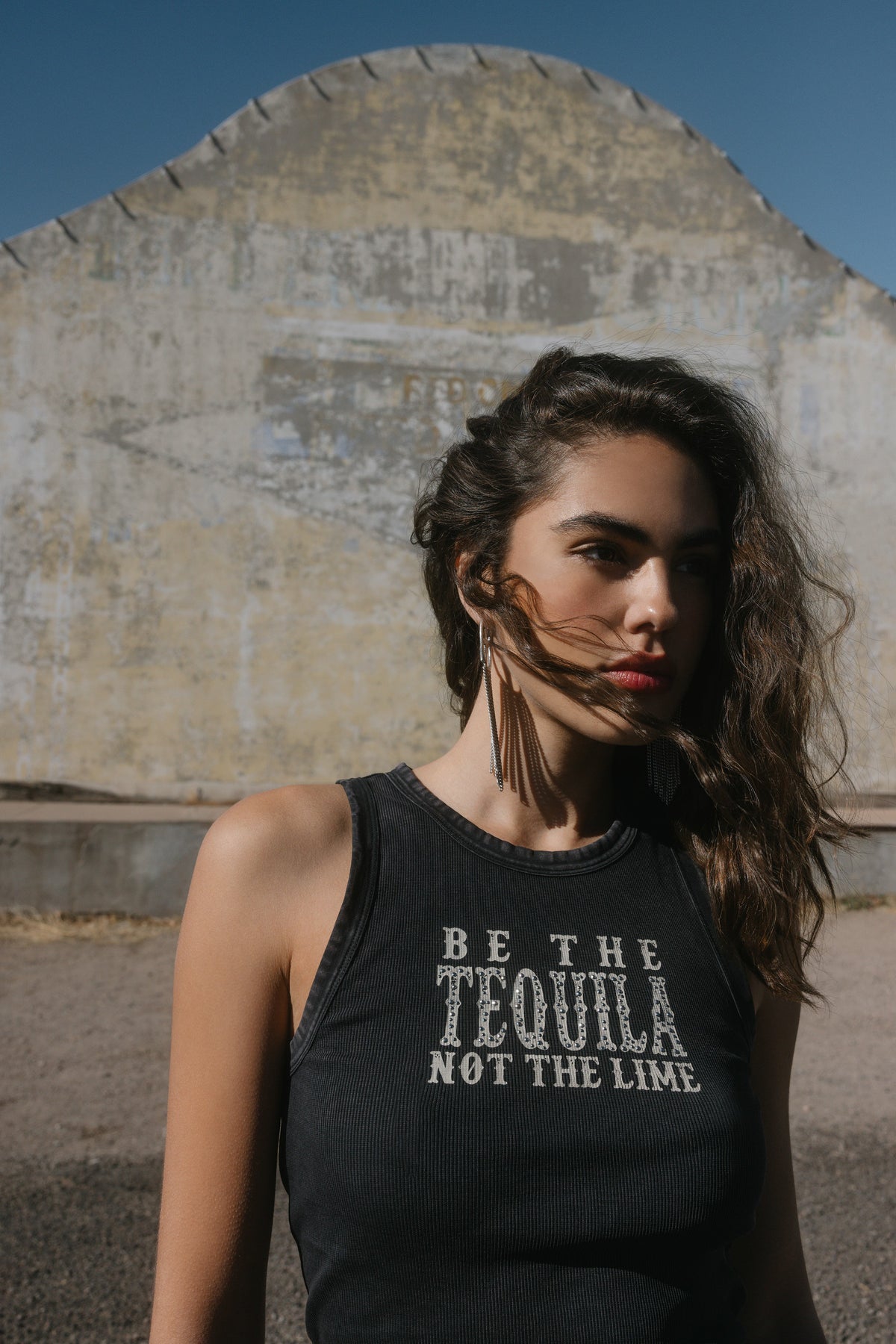 Women Be The Tequila Embellished Ribbed Graphic Tank Top | Idyllwind