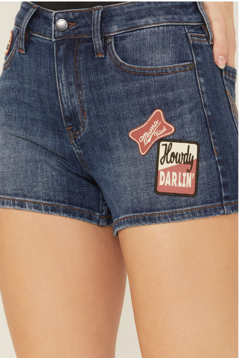 Women Ellwood Patch Dark Wash High Rise Stretch Denim Shorts | Idyllwind