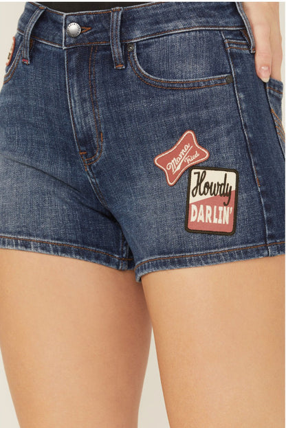Women Ellwood Patch Dark Wash High Rise Stretch Denim Shorts | Idyllwind