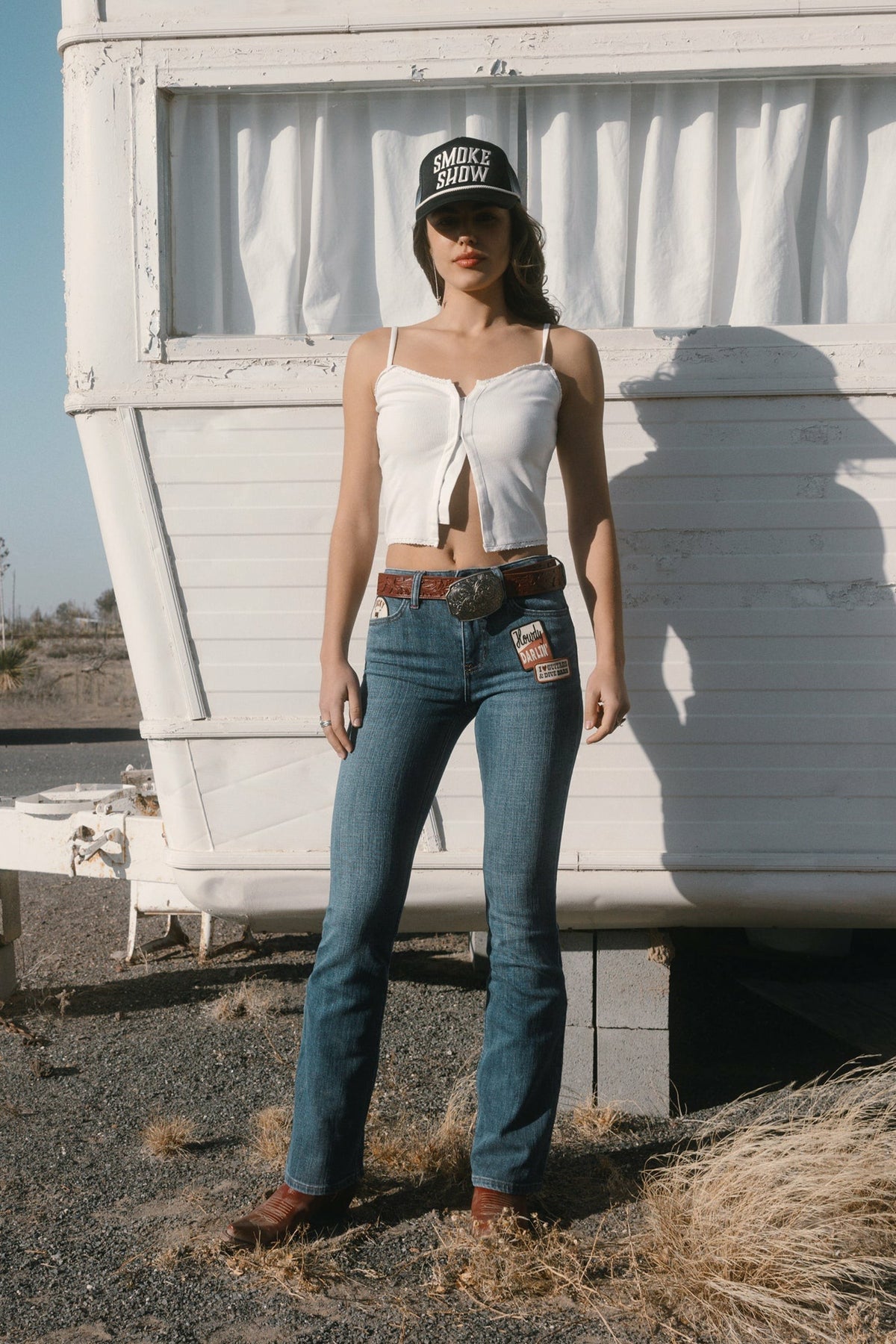 Women Ellwood Dark Wash High Rise Patch Bootcut Super Stretch Denim Jeans | Idyllwind