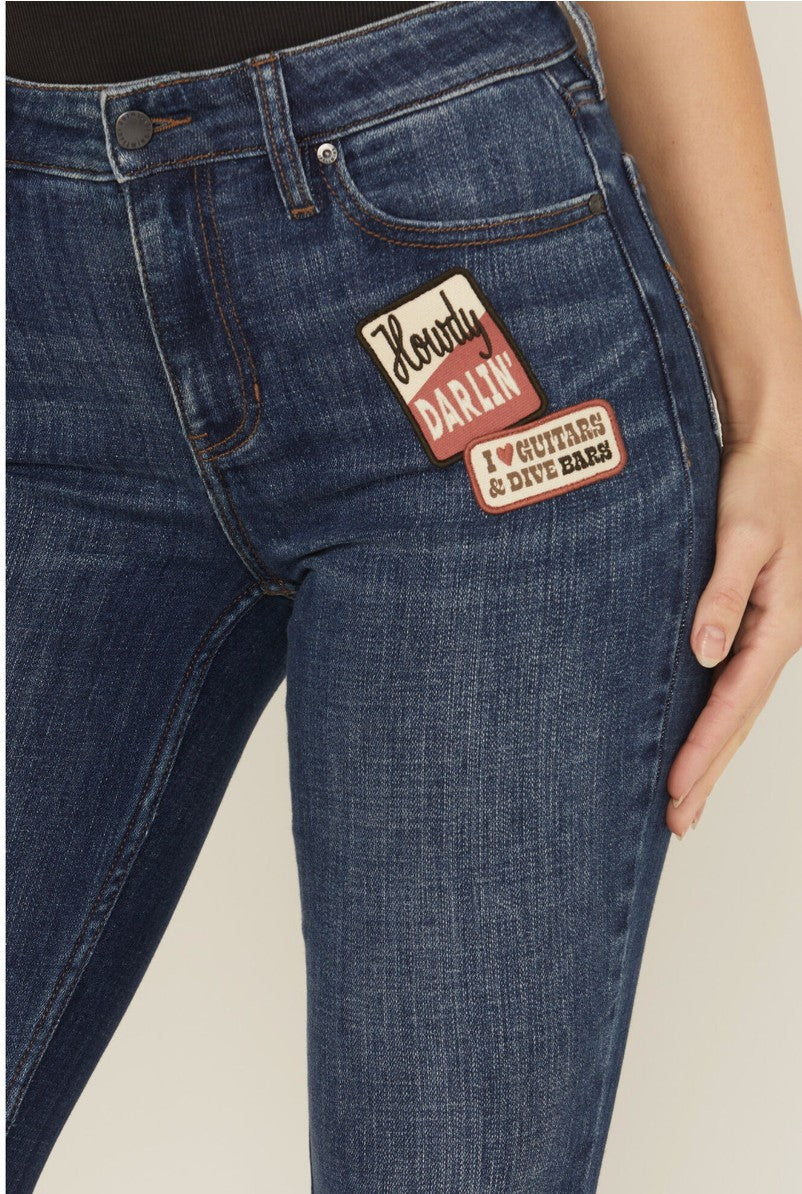 Women Ellwood Dark Wash High Rise Patch Bootcut Super Stretch Denim Jeans | Idyllwind