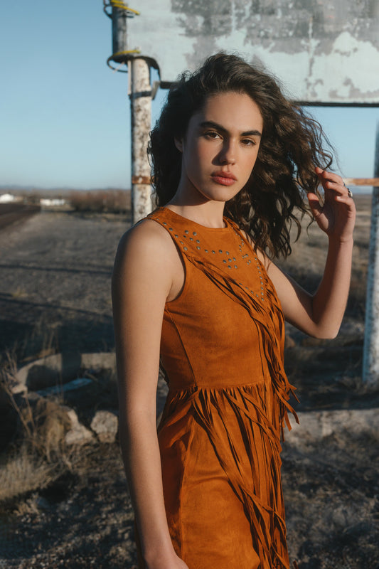 Women Garland Studded Fringe Faux Suede Sleeveless Mini Dress | Idyllwind