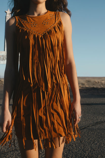 Women Garland Studded Fringe Faux Suede Sleeveless Mini Dress | Idyllwind