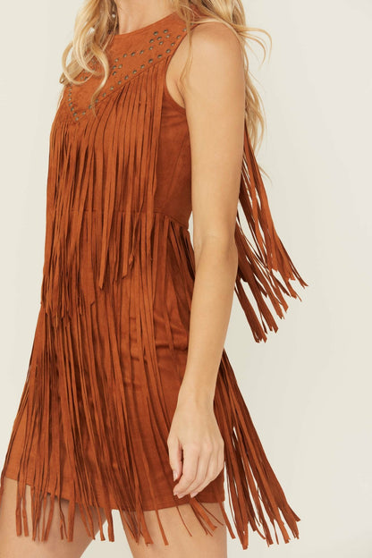 Women Garland Studded Fringe Faux Suede Sleeveless Mini Dress | Idyllwind