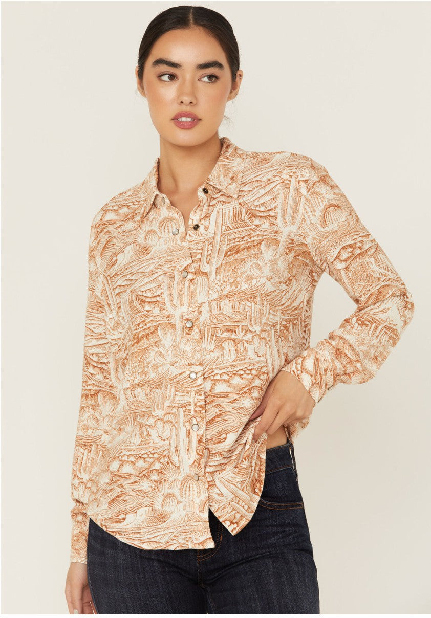 Women Rockwall Conversation Print Feather Light Long Sleeve Pearl Snap Western Shirt | Idyllwind