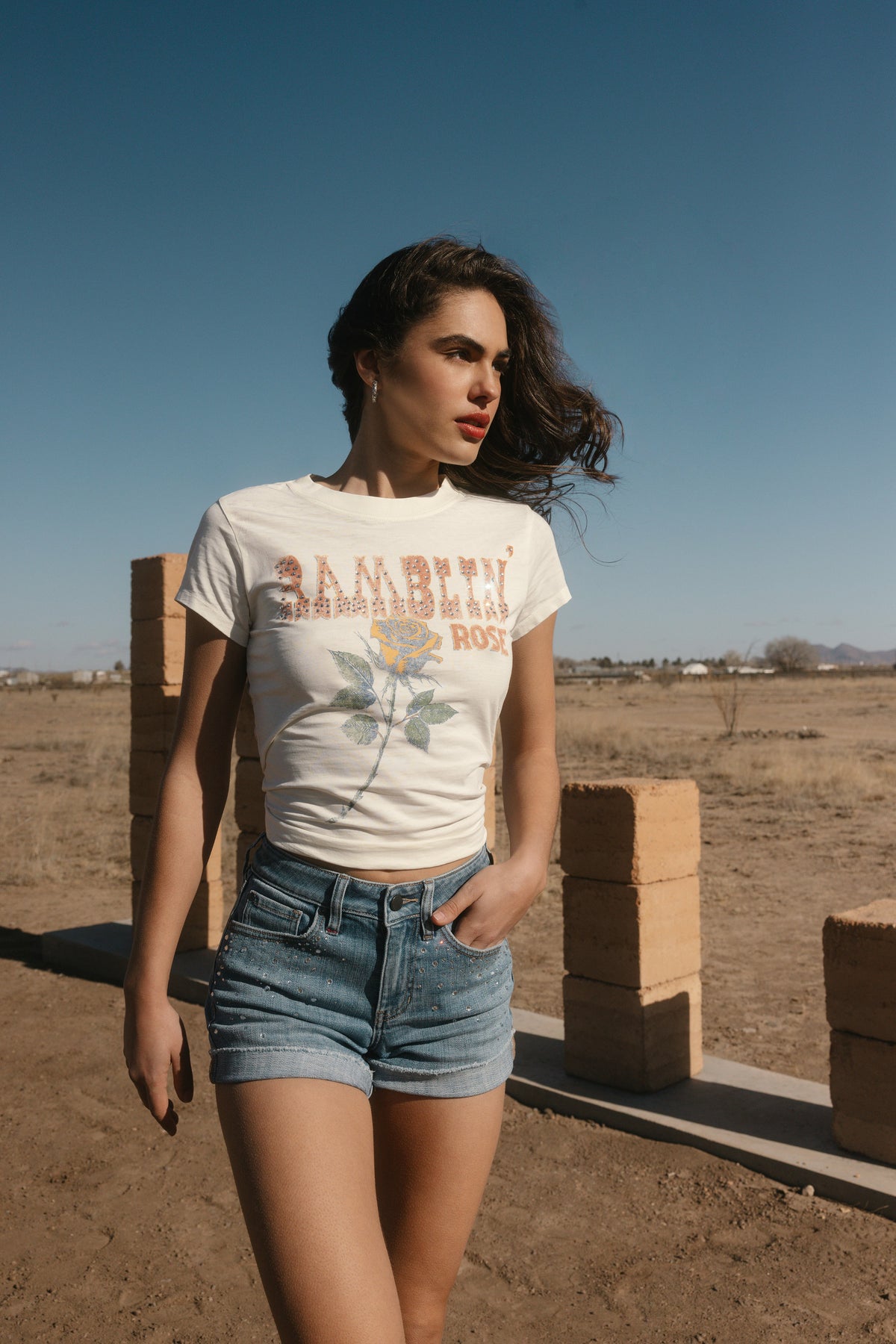 Women Ramblin' Rose Trusty Embellished Short Sleeve Graphic Tee | Idyllwind