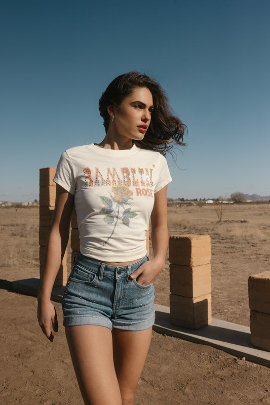 Women Ramblin' Rose Trusty Embellished Short Sleeve Graphic Tee | Idyllwind