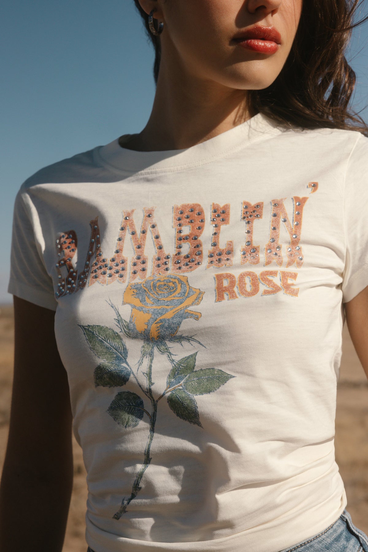 Women Ramblin' Rose Trusty Embellished Short Sleeve Graphic Tee | Idyllwind