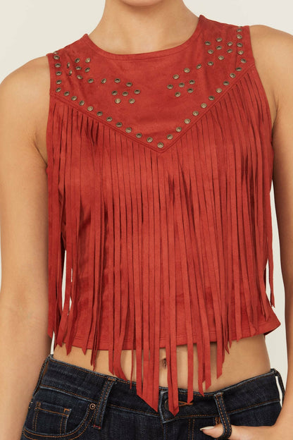 Women Wylie Studded Fringe Faux Suede Sleeveless Shirt | Idyllwind