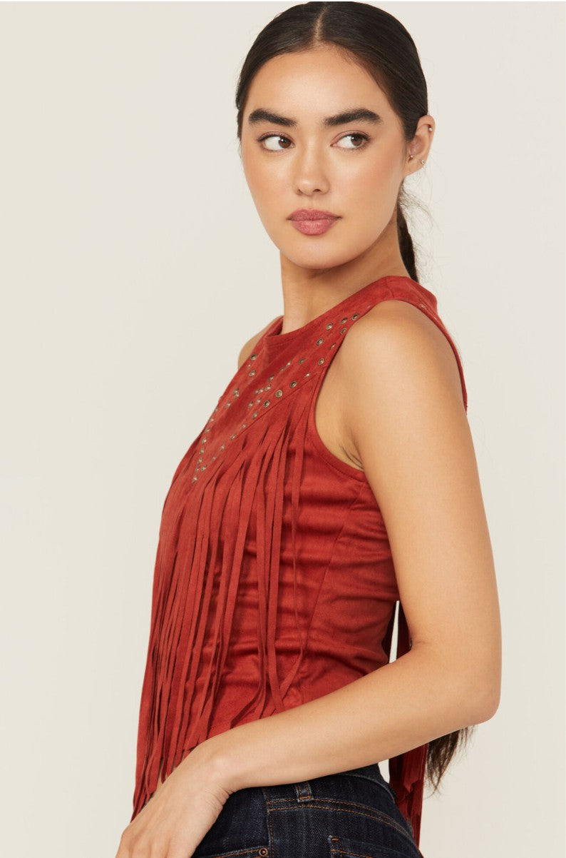 Women Wylie Studded Fringe Faux Suede Sleeveless Shirt | Idyllwind