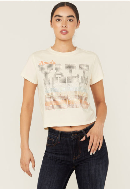 Women Y'all Embellished Short Sleeve Cropped Graphic Tee | Idyllwind