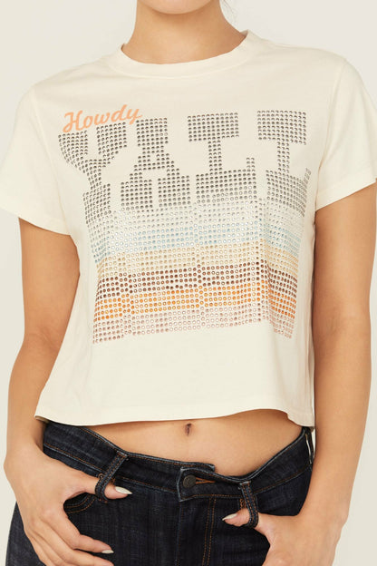 Women Y'all Embellished Short Sleeve Cropped Graphic Tee | Idyllwind