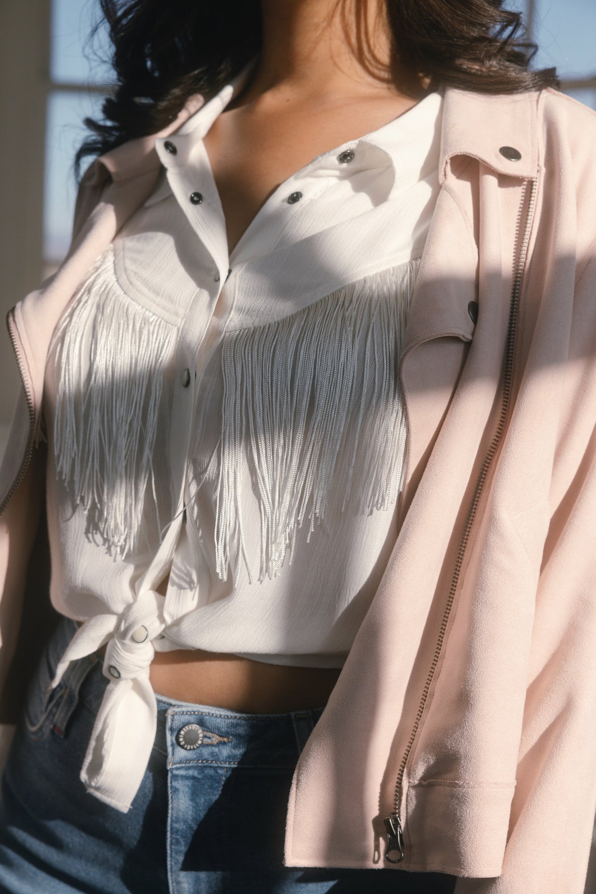 Women Odessa Faux Suede Fringe Moto Jacket | Idyllwind