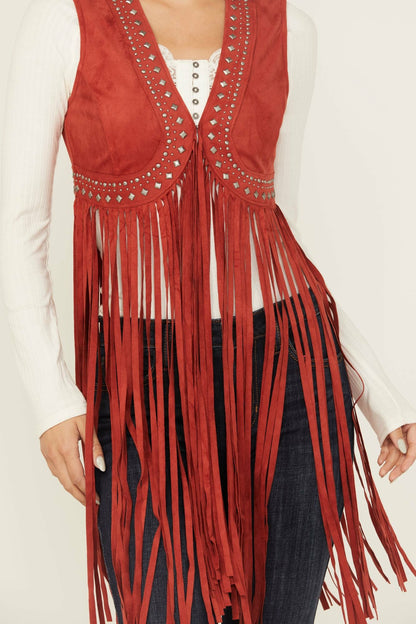 Women Walnut Studded Faux Suede Fringe Vest | Idyllwind