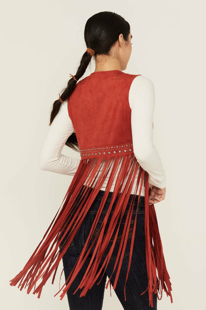 Women Walnut Studded Faux Suede Fringe Vest | Idyllwind