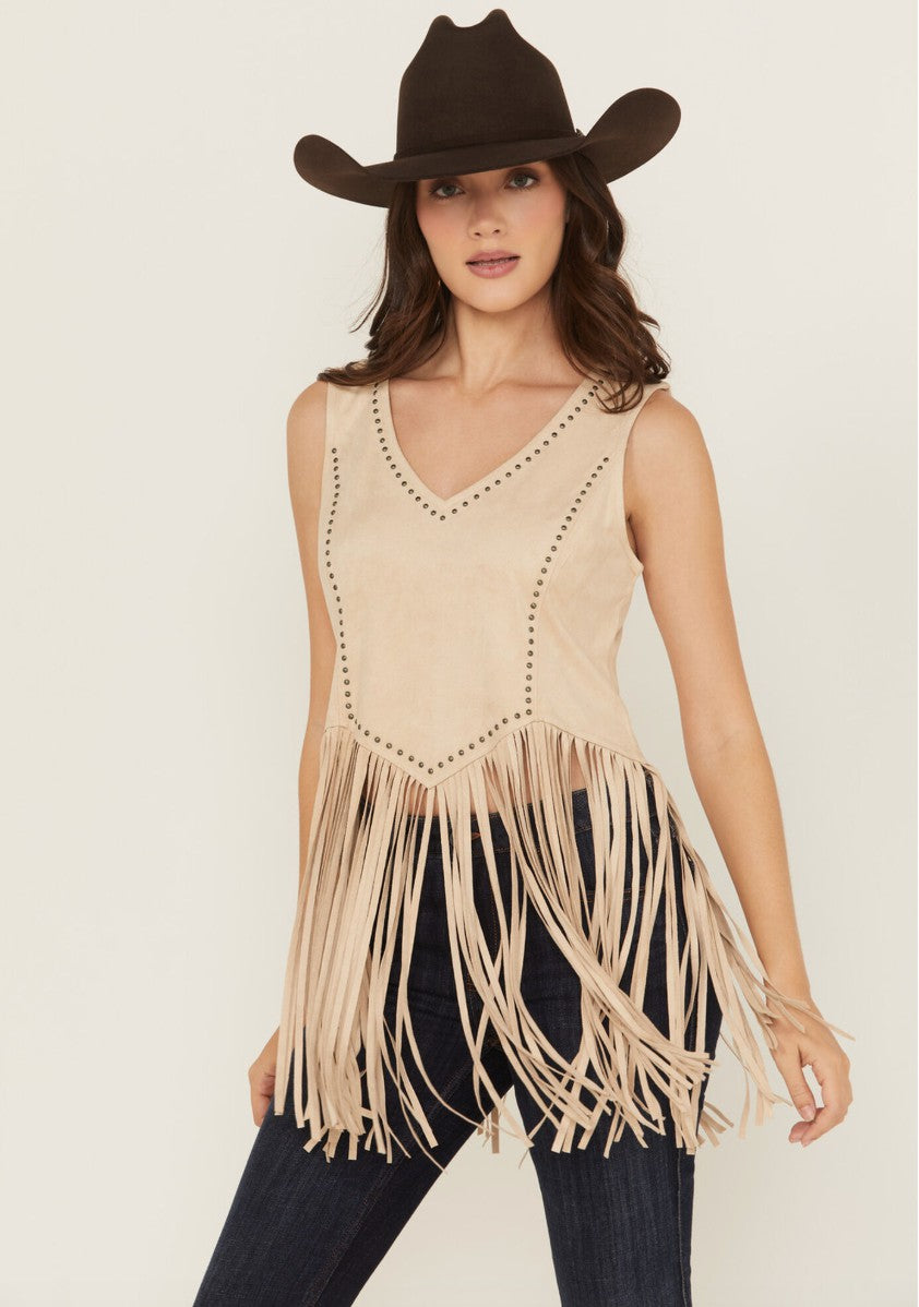 Women Monticello Fringe Faux Suede Studded Tank | Idyllwind