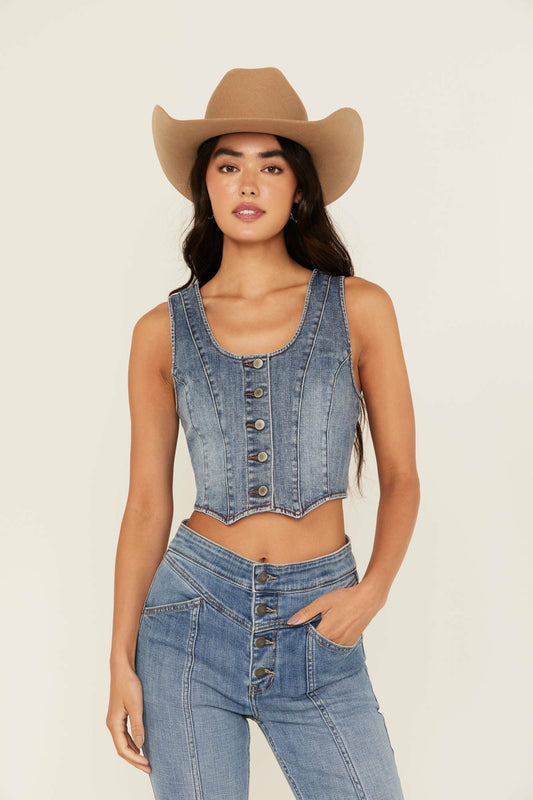 Women Ivywood Medium Wash Stretch Denim Vest | Idyllwind