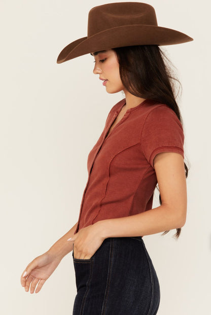 Women Solid Short Sleeve Button-Down Cropped Tee | Idyllwind
