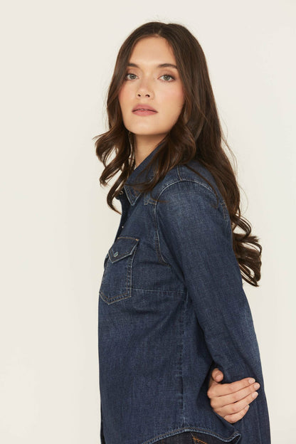 Women Abbott Dark Wash Chambray Long Sleeve Snap Western Shirt | Idyllwind