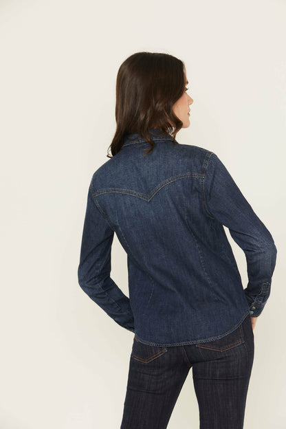 Women Abbott Dark Wash Chambray Long Sleeve Snap Western Shirt | Idyllwind