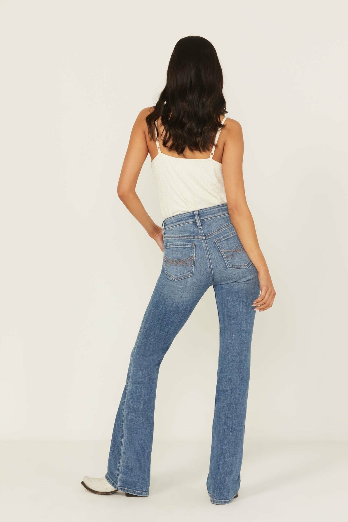 Women Legend Medium Wash High Rise Rhinestone Studded Bootcut Super Stretch Denim Jeans | Idyllwind