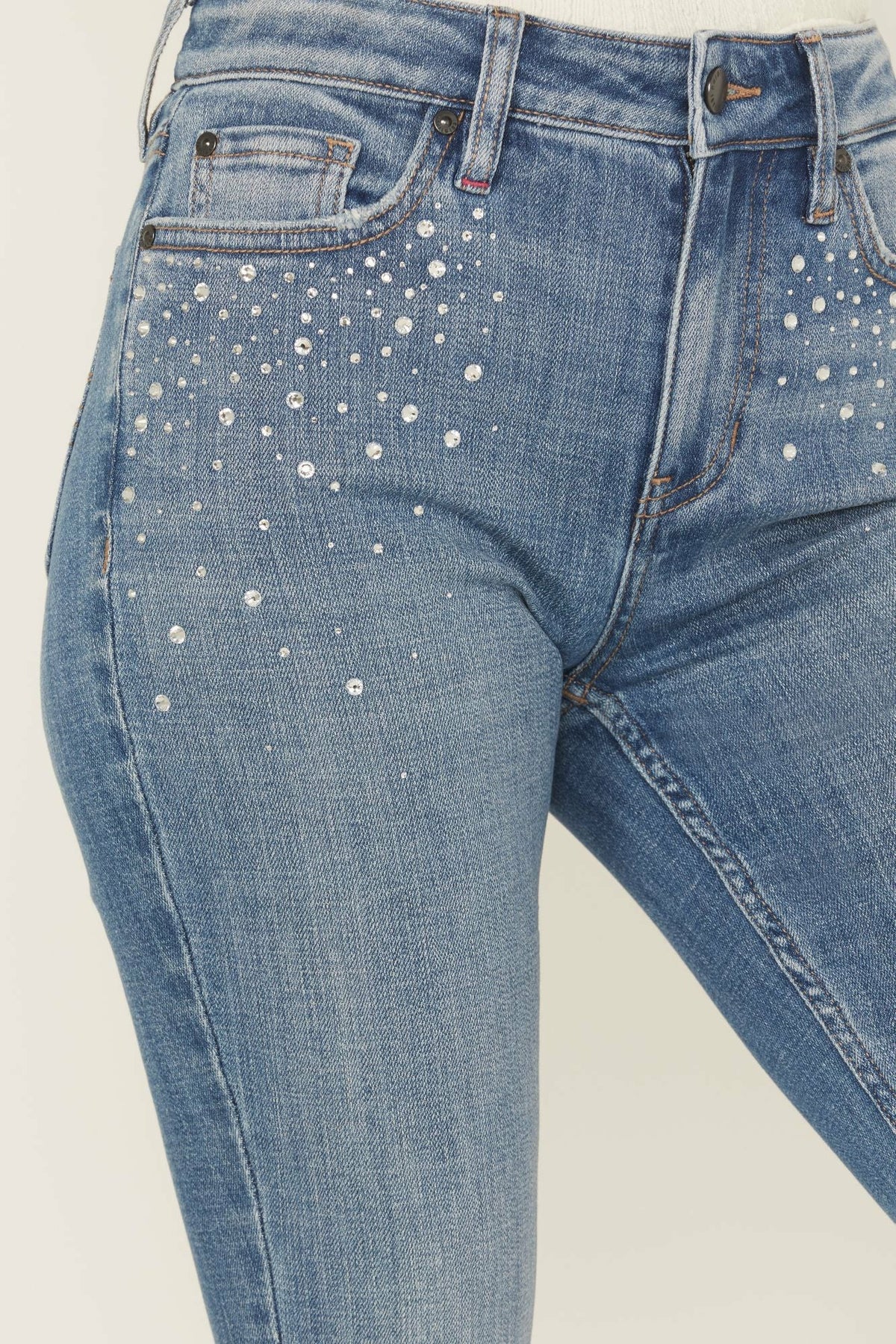 Women Legend Medium Wash High Rise Rhinestone Studded Bootcut Super Stretch Denim Jeans | Idyllwind