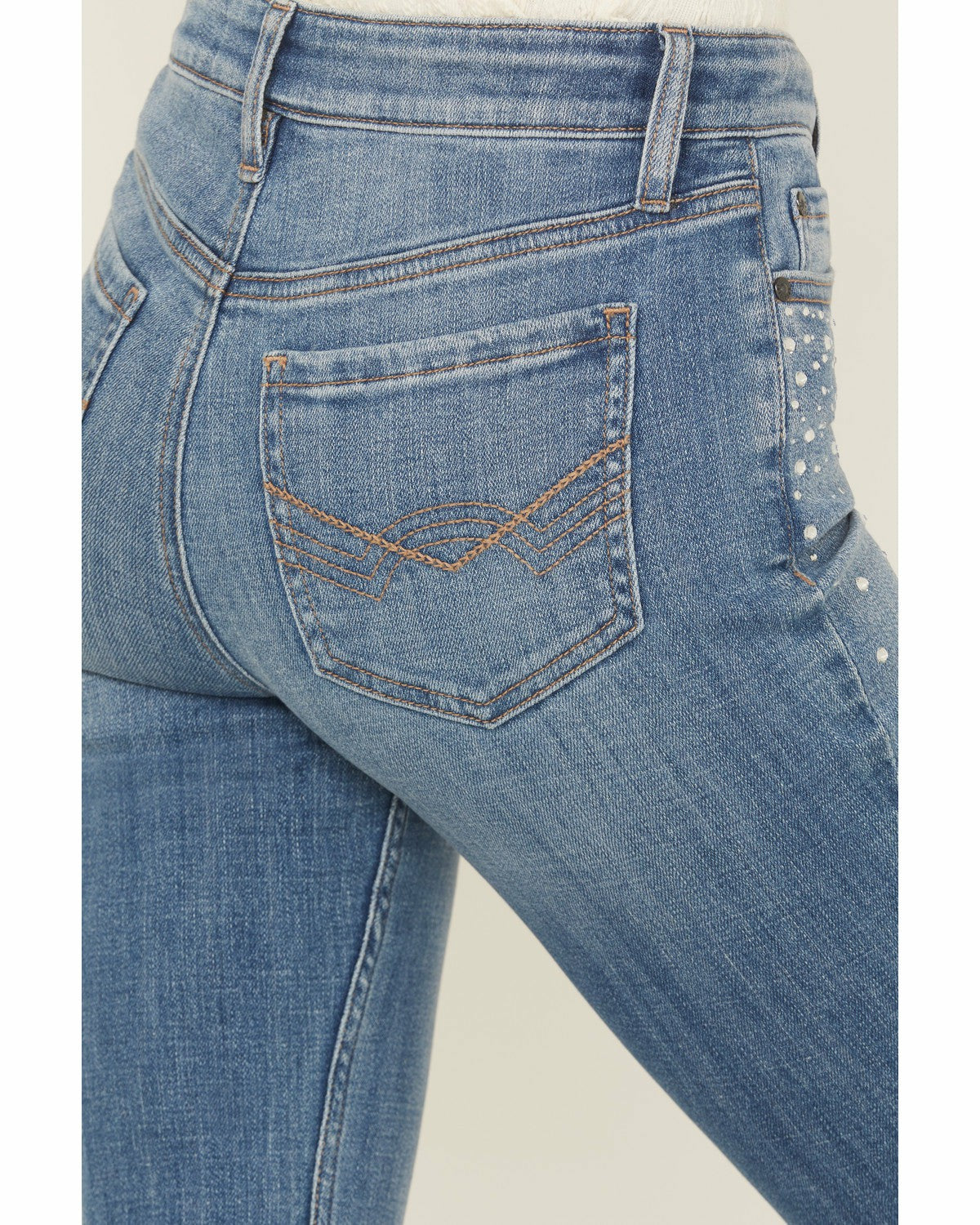 Women Legend Medium Wash High Rise Rhinestone Studded Bootcut Super Stretch Denim Jeans | Idyllwind