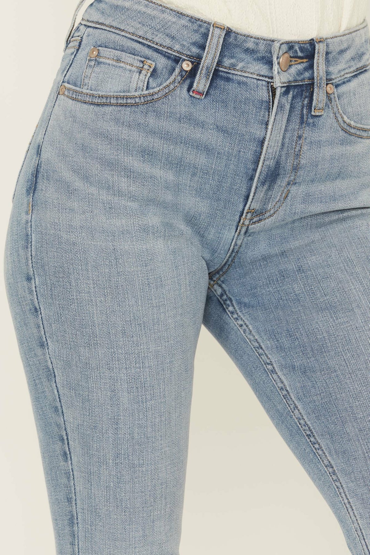 Women Outlaw Light Wash High Rise Double Back Yoke Bootcut Super Stretch Denim Jeans | Idyllwind